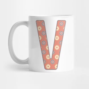 MONOGRAM LETTER V PINK FLORAL TYPOGRAPHY DESIGN Mug